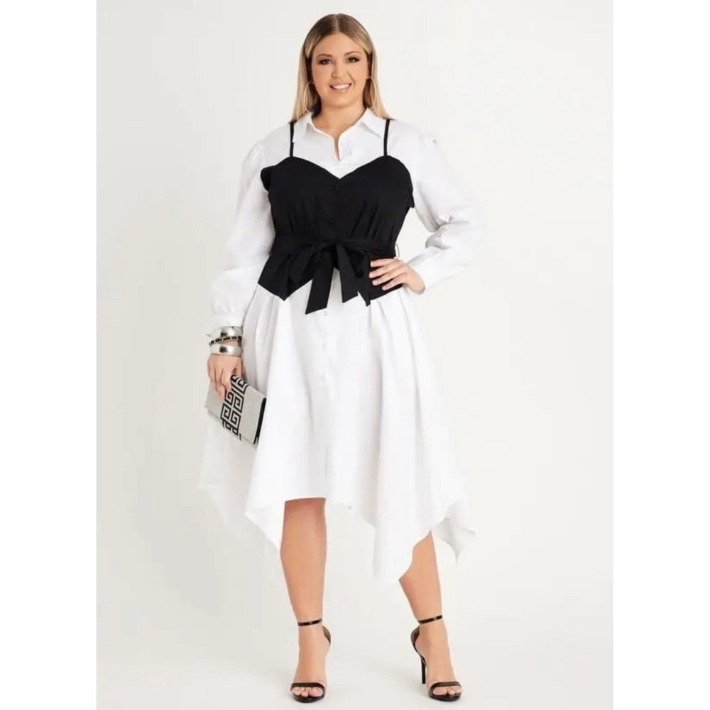 NEW Ashley Stewart Shirt Dress Women 14/16 Black Long Collared Button Maid $65